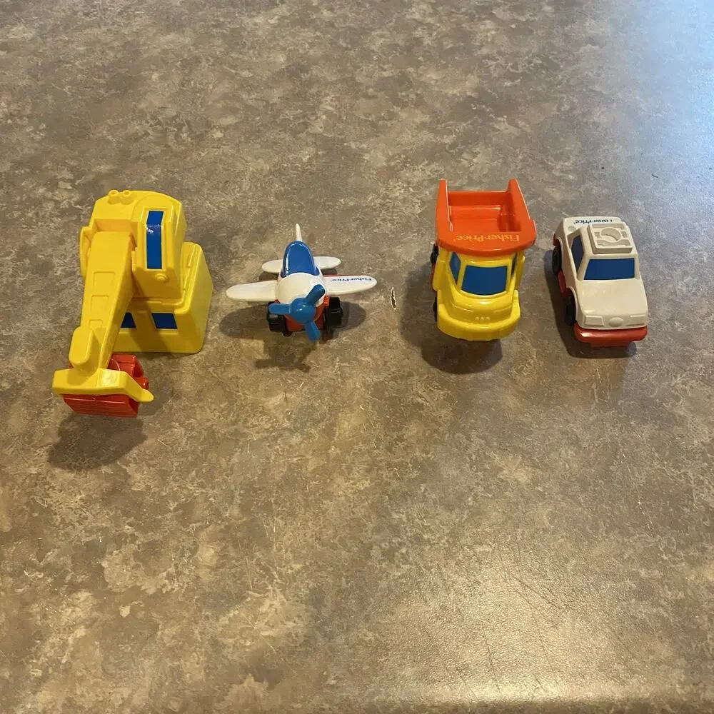 Vtg 1992 Fisher Price Flip Track Rail & Road Set Train Cars Plane Lot w/Manual